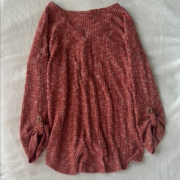 Red Button-Up Knit Top - Picture 2 of 3